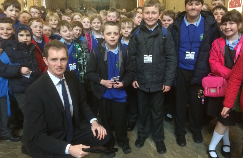 David with pupils from Llanfoist Fawr Primary School 