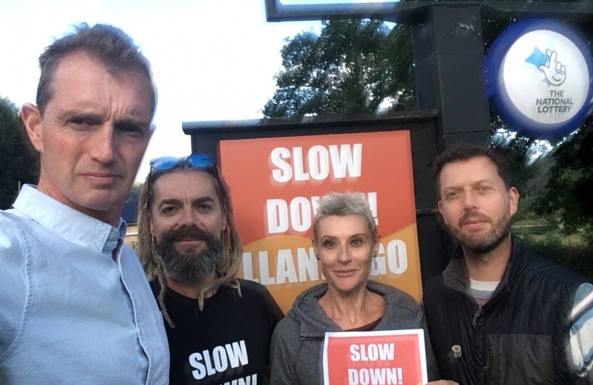 David with Llandogo residents campaigning for action to reduce speeding
