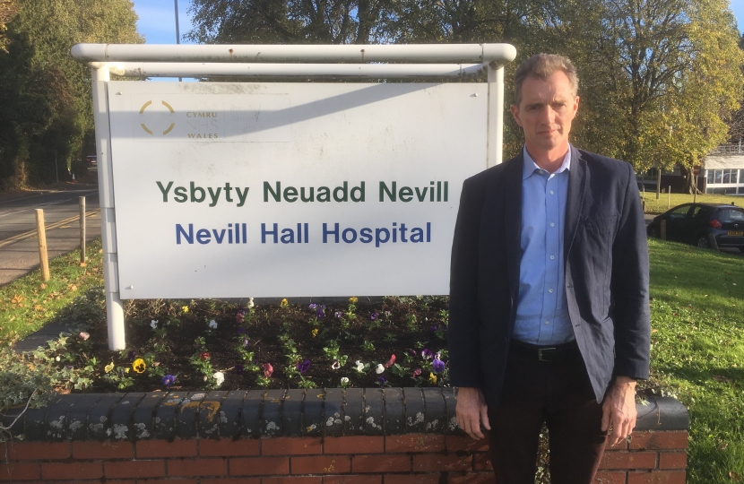 David outside Nevill Hall Hospital, Abergavenny