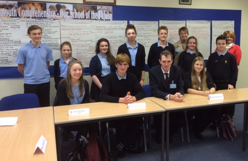 Meeting with the school council at Monmouth Comprehensive School