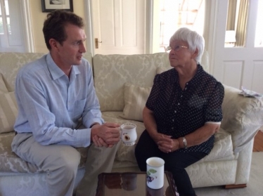 David visits cancer patient Ann Wilkinson at her home in Usk 