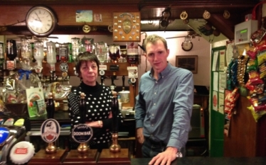 David with the landlady of the Green Dragon, Margaret Cleaves. 